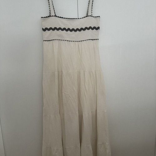 Kate London maxi cotton dress, S / 36, beige with black details