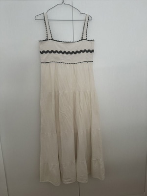 Kate London maxi cotton dress, S / 36, beige with black details
