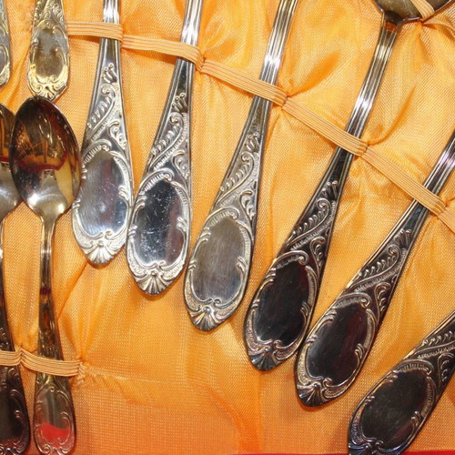 Placcato Argento table cutlery set for 12 people new, Baroque style