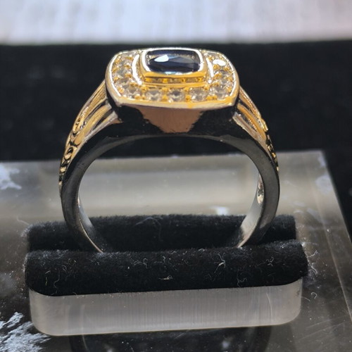 Men's Two-Tone Ring with Blue Zircon and White Stones new