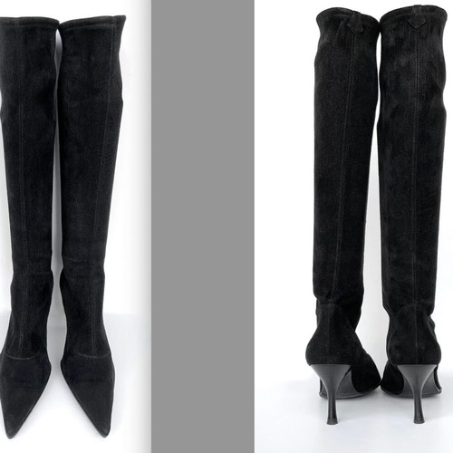 Sergio Rossi black stretch suede boots used, size 38.5