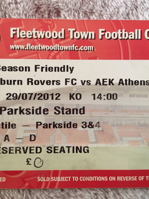 Εισιτήριο αγώνα Μπλάκμπερν Ρόβερς ΑΕΚ 2012 μεταχειρισμένο
