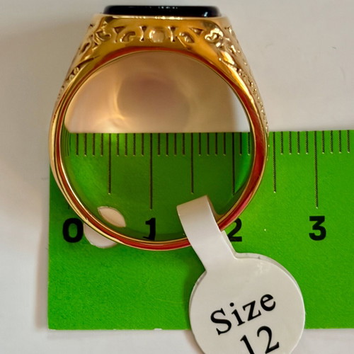 Black Onyx Style Signet Ring gold plated 316L stainless steel US size 12