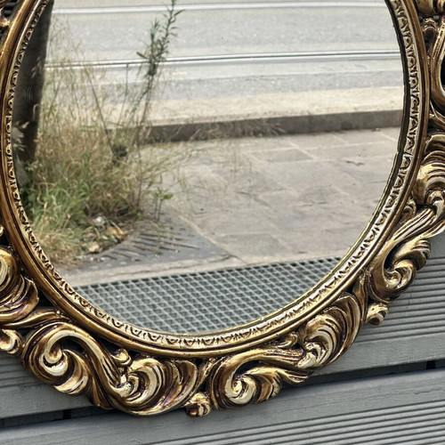 Vintage round wall mirror Baroque gold tone used