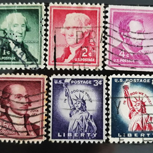Liberty series USA stamps 1954 & 1958 like new, set of 6