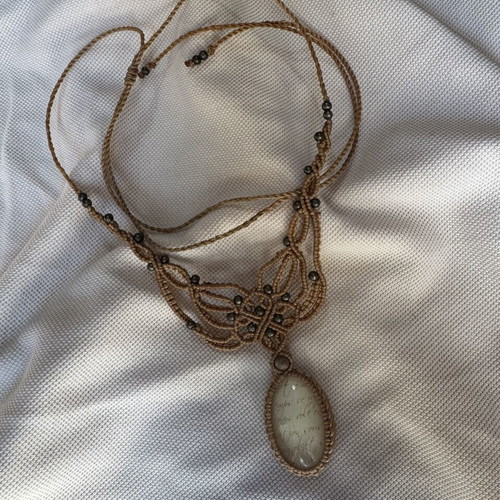 Statement macrame necklace choker with brass beads and vintage element new
