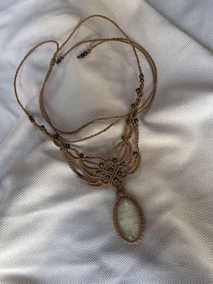 Statement macrame necklace choker with brass beads and vintage element new