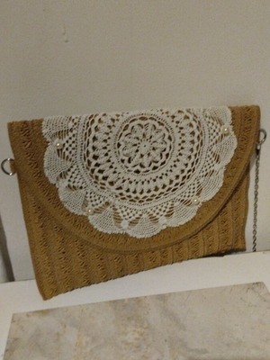 Envelope bag modified with embroidery handcraft like new, beige
