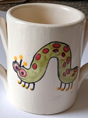 Toddlers mug with caterpillar, new, hand painted earthenware