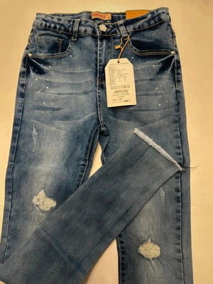 Jeans new with strass for girls height 158, blue A-Style