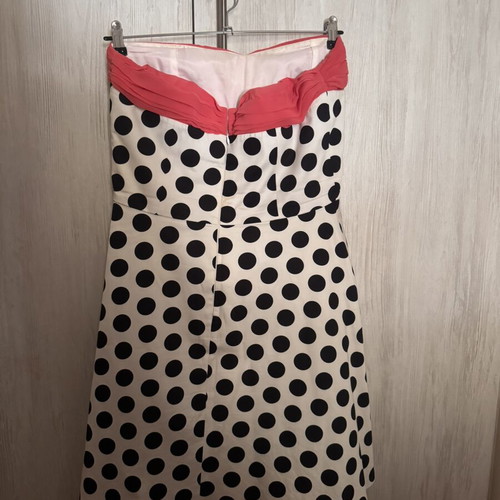 Forel Strapless Dress Used, Black and White Polka Dot with Fuchsia Detail EU 40