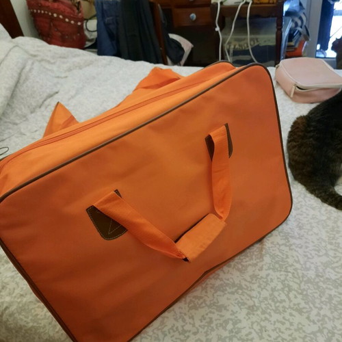 Suitcase and travel sack set like new, orange waterproof material