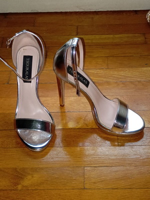 Tsoukalas Shoes Silver Heeled Sandals 12cm New Size 38