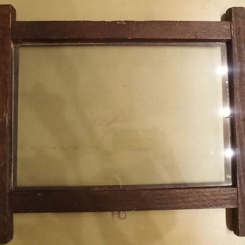 Wooden frame with glass and metal hanging elements like new, 52x41 cm