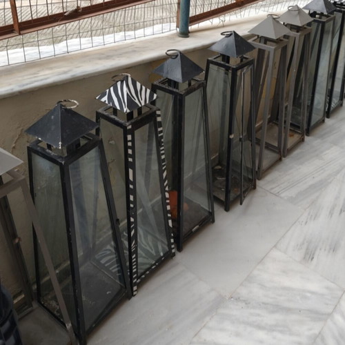 Metal lanterns used with glass, black and animal print, 1 meter
