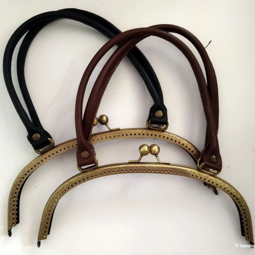 Metal frames for knitted bags set of 2 with genuine leather handles, new