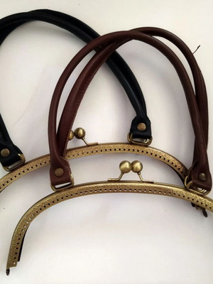 Metal frames for knitted bags set of 2 with genuine leather handles, new