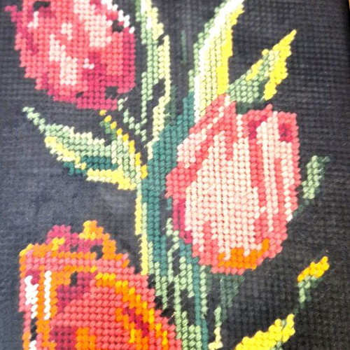 Handmade embroidered floral framed set of 2 with black background