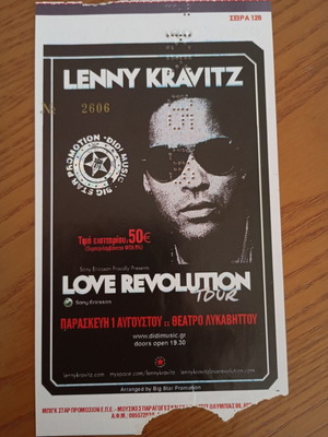Lenny Kravitz Love Revolution Tour εισιτήριο συναυλίας με CD Let Love Rule
