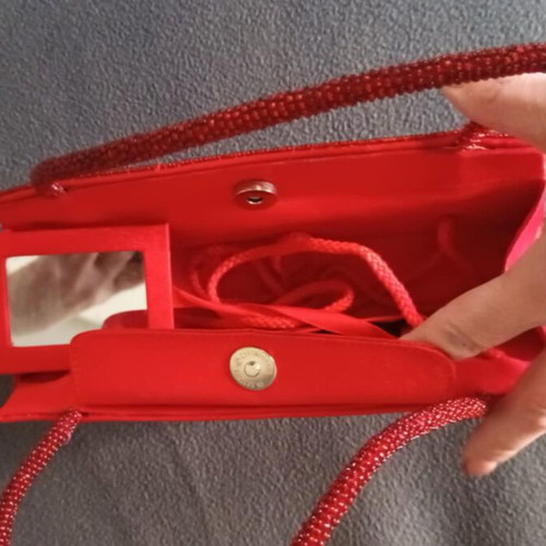 Red evening handbag new decorated with beads