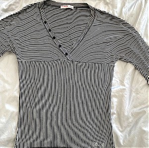 Liu Jo Jeans Black and White Stripe Stretchy Top Size S
