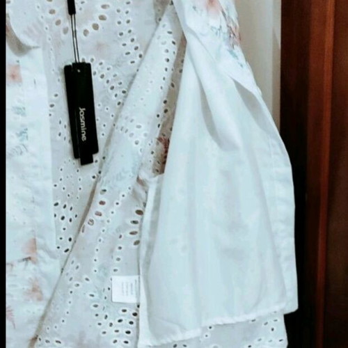 Perforated shirt with studs and puff sleeves, new, multicolor