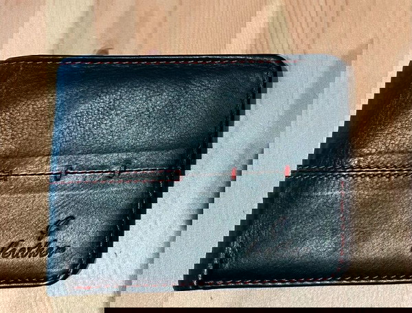 Μαύρο/κόκκινο δερμάτινο πορτοφόλι genuine leather