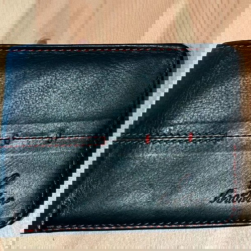 Μαύρο/κόκκινο δερμάτινο πορτοφόλι genuine leather