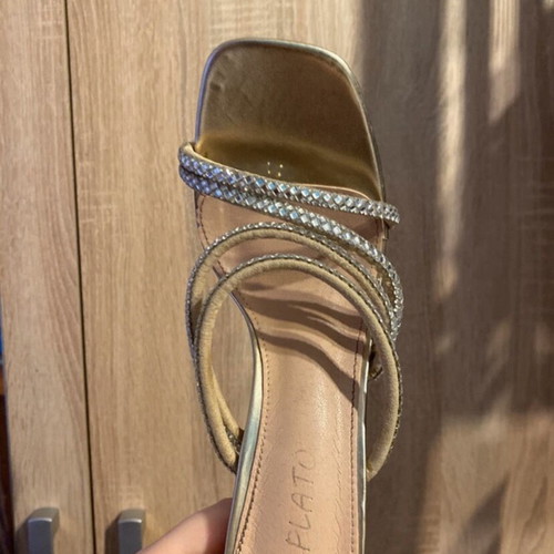 Luigi gold mules with rhinestones, size 38