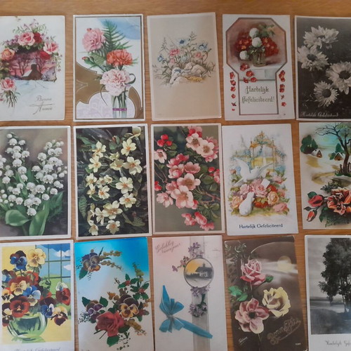 Vintage greeting cards used, pack of 15 with flowers and landscapes