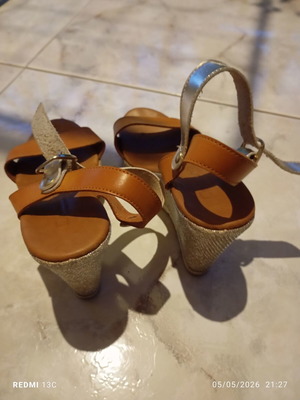 Platform sandals used, size 36, brown and gold, 8cm heel