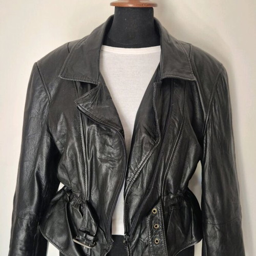Vintage leather jacket used, black, size medium-large
