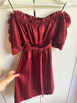 Bordeaux satin mini strapless dress new Anel
