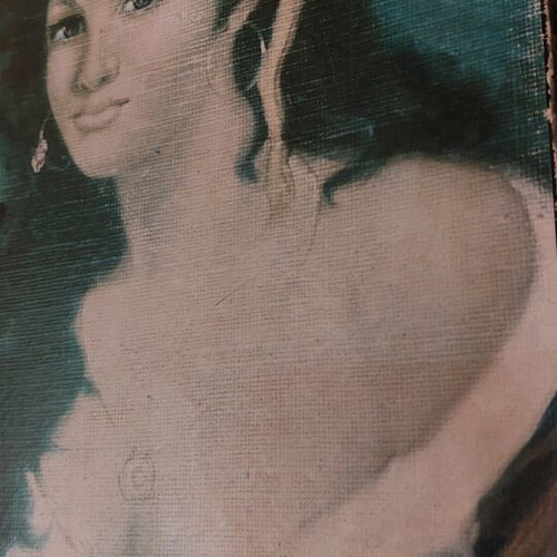 Retro portrait of woman on wood panel like new 34x27