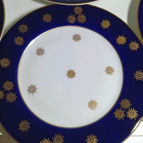 Vintage Weimar Germany Cobalt Blue and Gold Pasta Set, 7 Pieces