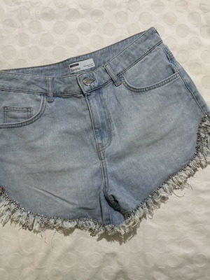 Bershka shorts with rhinestones used, size M, light blue
