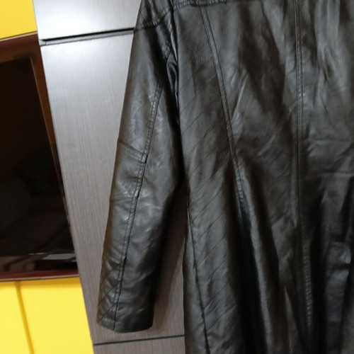 Regular women's leather coat XL, black, winter with faux fur lining