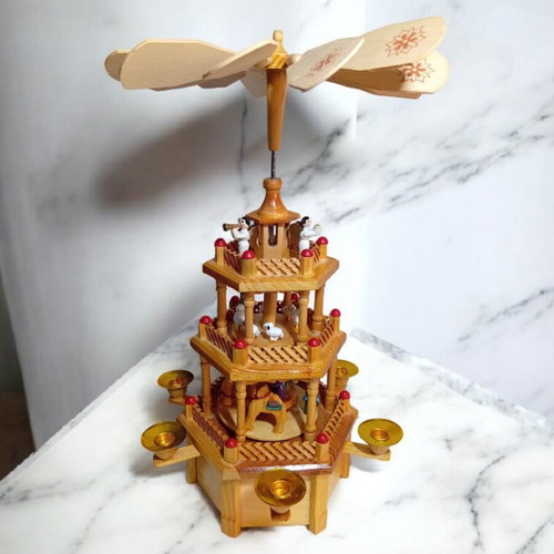 Wooden Christmas musical carousel 3-tier in gift box Germany