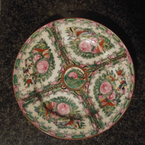 Famille Rose Canton plate used, handmade Chinese porcelain