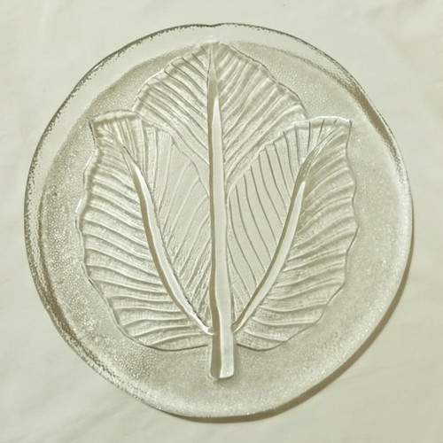 Crystal round platter with embossed leaf design like new