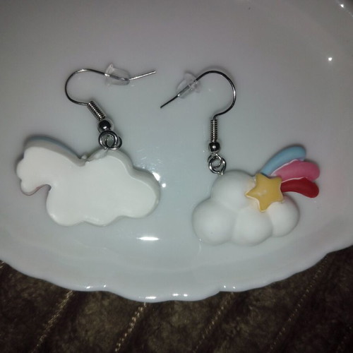Cloud earrings with star new, white multicolor