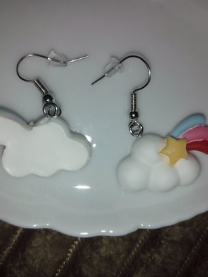 Cloud earrings with star new, white multicolor