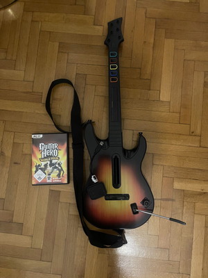 Guitar Hero World Tour bundle with guitar controller, dongle, PC game disc