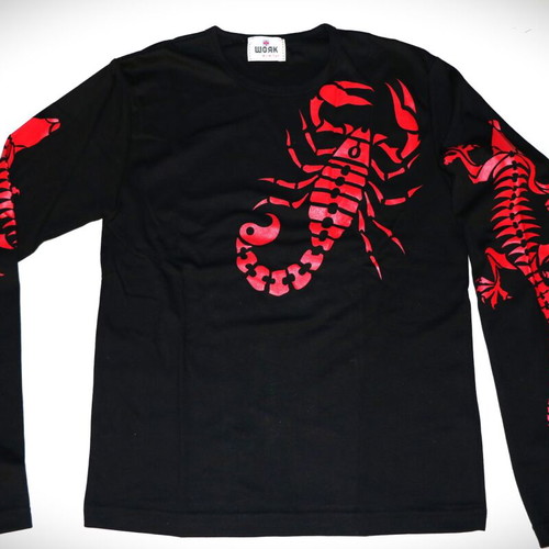 Work T-Shirt Scorpio long sleeve vintage size M black red cotton