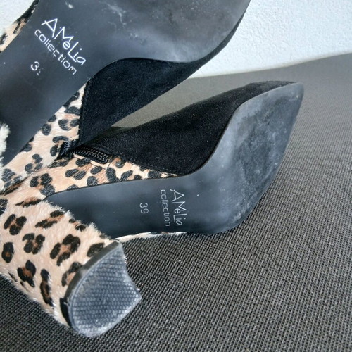 Amelia ankle boots black suede with leopard print, like new, size 39