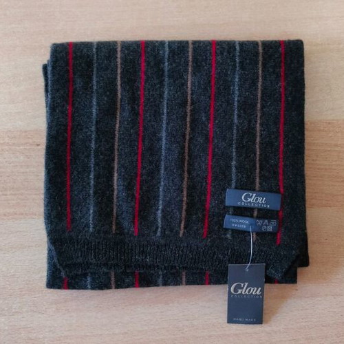 Glou Collection wool scarf, 100% wool, dark grey with stripes