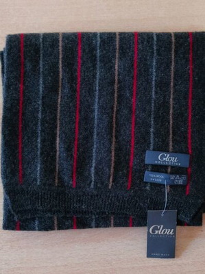 Glou Collection wool scarf, 100% wool, dark grey with stripes