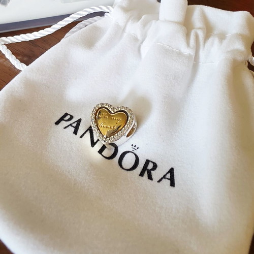 Pandora S925ALE heart charm, gold and silver