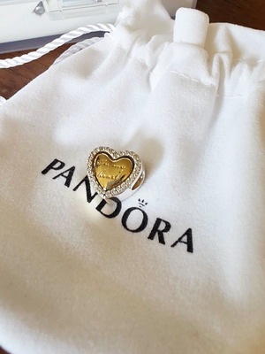 Pandora S925ALE heart charm, gold and silver