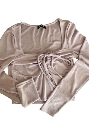 Tally Weijl Lilac Velvet Crop Top Like New, Tie Front
